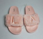 Qupid Slides Slippers Shoes Faux Fur Sandals Pink Women's Size 10