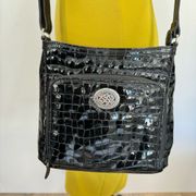 Brighton Black Patent Croco Italian Leather Cher Shoulder Bag