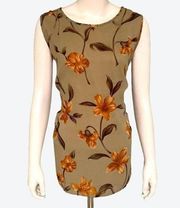 Magic Polyester Floral Print Brown Green Dressy Tank Top Tunic Size 2X