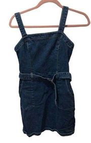 Hollister Small S denim stretch mini overall dress belted blue