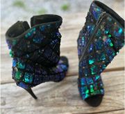 Charlotte Russe Shauna Bling Bling Green/Blue Sequin Peep Toe Boot/Booties SZ 7