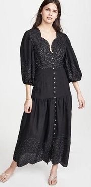 Keepsake Without Me Black Embroidered V-neck Puff Sleeve Dress Size 0-2 NEW