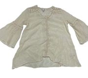 John Paul Richard Shirt Womens Small Cream Lace Eyelet Bohemian Coastal Blouse