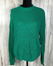 Abound Ribbed Knit Dolman Sweater Pullover Green