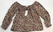 Treasure & Bond Womens Size XXS Brown Floral Balloon Sleeve Blouse