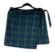J crew plaid green and blue wool wrap skirt size 4