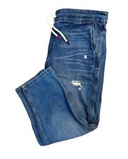 Tommy Hilfiger Women's Blue Distressed Cropped Jeans Drawstring Waist Size L