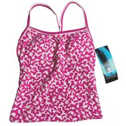 TYR Bright Idea Reversible Tankini Top - Pink White - Size Small - $56