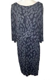 Laura ASHLEY Women's Sheath Midi Dress Twist Front Feather Print Black Gray 16