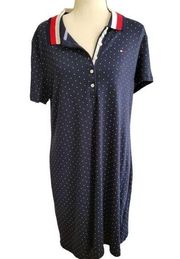 NWOT Tommy Hilfiger Cotton Short Sleeve Navy and White Polka Dot Polo Collared T