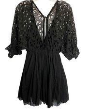 ✨Free People One Black Bella Notte Mini Dress Eyelet Sleeve✨