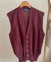Vintage Cable Knit Quilted Wood Button Sweater Vest in Maroon