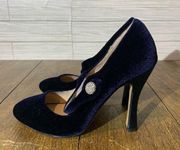 Nina New York size 7US Royal Blue suede heels with diamonds EUC leather sole