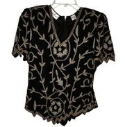 Vintage Laurence Kazar Silk Beaded Top