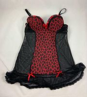 LG XOXO red black cheetah print corset bustier