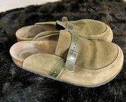 Birkenstock Eaton Tan Suede Leather Clog Mule Slip On Buckle Slide 39 8.5