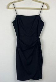 AMERICAN THREADS Mini Dress Tank Black Faux Wrap Open Back Tie Small S