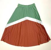 ASOS Green, Pink Colorblock Pleated Midi Skirt 8