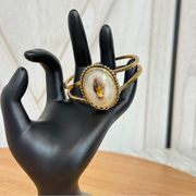 Vintage Shell Glass Cameo Hinge Cuff Bracelet