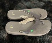 Sanuk Yoga Mat Flip Flops Thong Slip On Leather Sandals Brown Women's Size 7