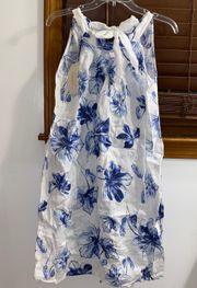 Bellambra NWT  White/Blue Halter Tie Floral Linen Dress S