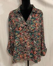 Christopher & Banks floral print 3/4 sleeve blouse size XL