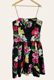 American Living Summer Dress Black Floral‎ Straps Fit and Flare Plus Size 16