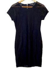 Armani Exchange Shortsleeve Black Dress w/ Mesh Overlay & 3/4 Back Zipper,‎ Med