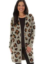 Womens Apt 9 Animal Print Leopard Open Front Cardigan Sweater Duster - Sz L