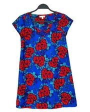 Gianni Bini Blue/Red Floral Cap Sleeve Sheath Mini Dress Size XS