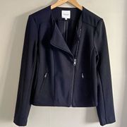 CATHERINE MALANDRINO runway style black knit moto jacket zip pockets