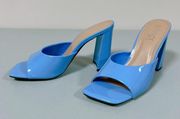 Blue Neon Patent Peep-Toe Open-Toe Slides Sandals Heels Shoes Size 8.5 💎