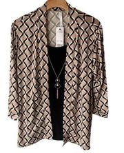 NY Collection Blouse Cardigan Womens Petite Large Printed Chiffon Necklace NEW