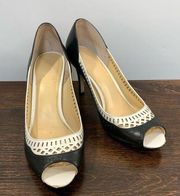 Ivanka Trump Candice Black and White Peep Toe 3.5" Pump Size 8