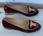 Charlotte Olympia brown suede Taurus Bull flats 35.1/2