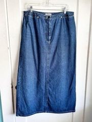 Vintage 1990s Y2K Eddie Bauer Denim Maxi Skirt Jeans Back Slit Classic Style 16
