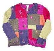 Vintage 90s Y2K Koret Colorful Patchwork Flower Embroidered Cardigan Sweater Med
