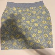 Motel  blue and yellow mushroom print sweater mini skirt size small