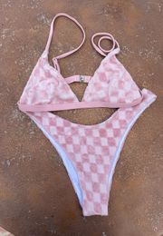 Bubblegum Pink Terri Cloth Checked Bikini 