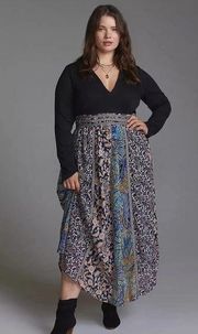 Abstract Floral Print Embroidered Empire Waist Maxi Dress, 24W