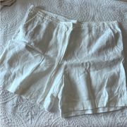 TALBOTS white 100% IRISH LINEN Shorts drawstring pockets casual PLUS SIZE 18