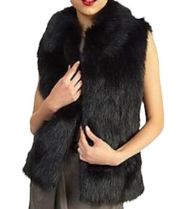 Rachel Zoe Faux Fur Sleeveless Vest Open Front Interior Pocket Black Size XS