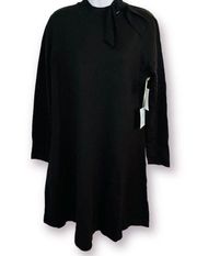 CeCe Mockneck Tieneck Sweater Swing Dress Black M