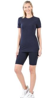 Zenana Navy Blue Cotton 2 Piece Shirt and Shorts Large