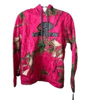 Pink Forest Camo Hooded Kangaroo Pocket Size Medium Sweatshirt.