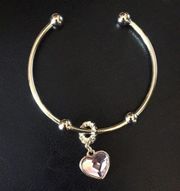 Badgley Mischka Gold Bangle w Pink Crystal Heart