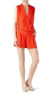 Trina Turk Giselle Red Orange Jersey Sleeveless V-Neck Romper Size Small