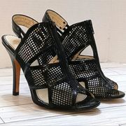 Isola Mesh Cage Leather Sandals 4”’Heel Peep Toe Zipper Slingback Ankle Bootie