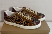 NEW JOHNNY WAS Leopard Print Calf Hair & Floral Sneakers Tennis Shoes | Sz 6