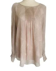 NEW Halston Lightweight Neutral Blouse Linear Design Lightweight Lined Tan, AG23